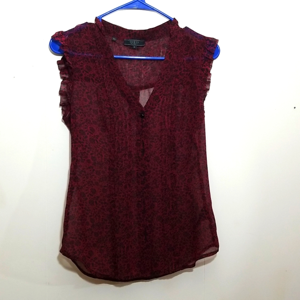 Guess transparent blouse red with black size small